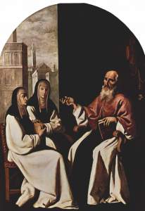 Sant Jeroni amb santa Paula i santa Eustòquia, que llavors també hi havia més traductores. (Quadre de Zurbará, tret de Wikipedia)